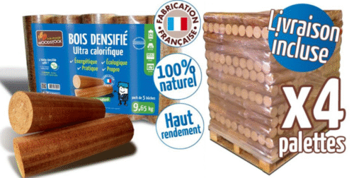 Bûches calorifiques WOODSTOCK 1 palette, 104 sacs de 5 bûches