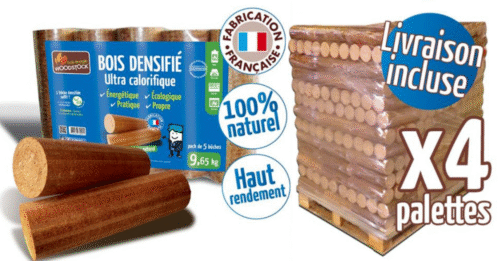Bûches calorifiques WOODSTOCK 4 palettes, 416 sacs de 5 bûches